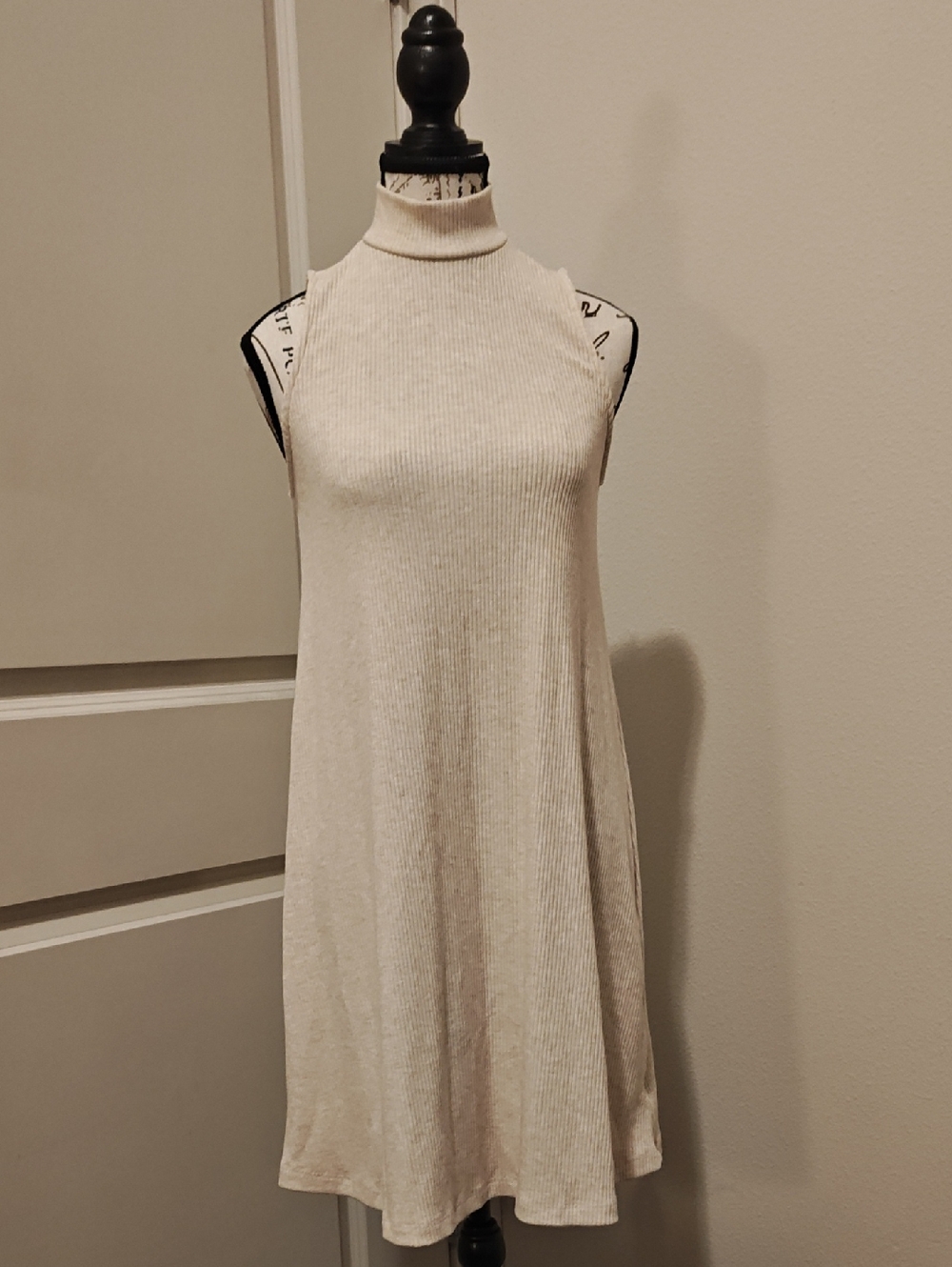 Time and Tru Sleeveless Ribbed Midi Dress in Light Beige